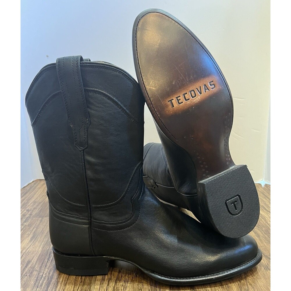 Tecovas Men Cowboy Boots 10.5 D The Earl Black Leather Cowhide Roper Midnight